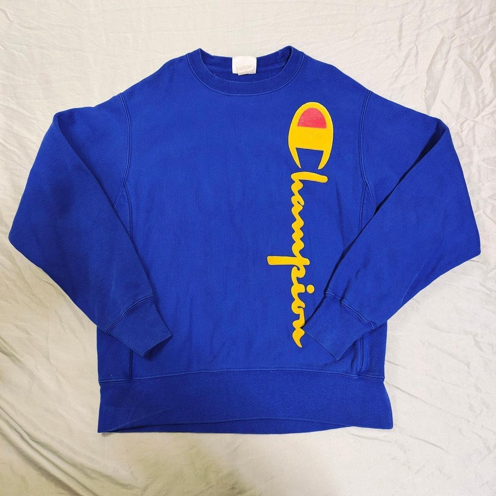 Champion Reverse Weave Royal Blue Sweatshirt Spell out Big Logo Men's Size M